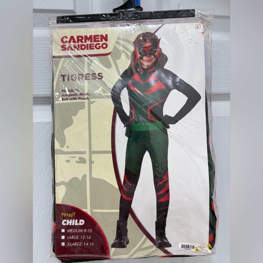 New Child’s Spirit Halloween Carmen San Diego Tigress Costume Size XL 14-16